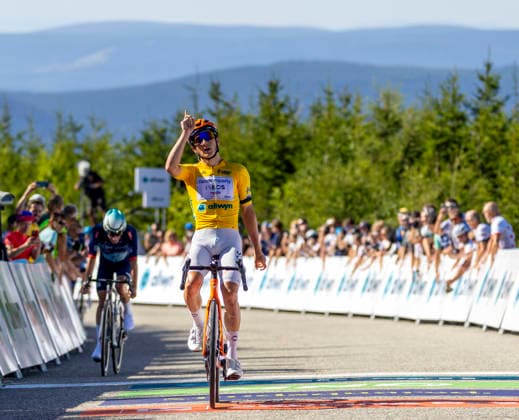 Czech Tour cycling race, Stage 3, at Dlouhe strane, Loucna nad Desnou, Czech Republic, on August 15, 2026. Stage winner Andrew August of Netcompany INEOS team. (CTKxPhoto StanislavxHelona) CTKPhotoP2026081504711  CTKPhotoP2026081504711