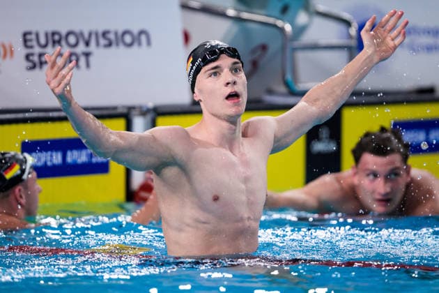 260815 Johannes Liebmann of Germany celebrates after breaking the world record when competing in men™s 1500 meters freestyle swimming during day 16 of the 2026 European Aquatics Championships on August 15, 2026 in Saint-Denis. Photo: Joel Marklund BILDBYRAN kod JM JM0844 bbeng simning swimming svomming 2026 european aquatics championships em jubel *** August 15, 2026: Johannes Liebmann of Germany celebrates after breaking the world record while competing in the men’s 1,500-meter freestyle during Day 16 of the 2026 European Aquatics Championships on August 15, 2026 in Saint-Denis. Photo by Joel Marklund, BILDBYRAN. Code: JM JM0844 bbeng swimming 2026 European Aquatics Championships EM celebration  Copyright: JOELxMARKLUND BB260815JM177