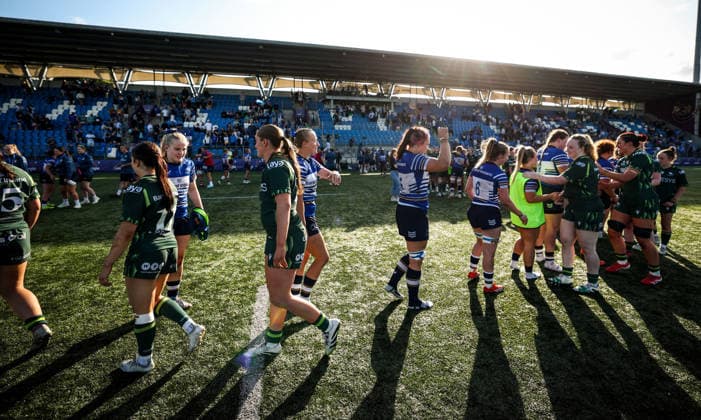 Vodafone Women s Interprovincial Series Round 2, Energia Park, Dublin 15 8 2026 Leinster vs Connacht Both sides shake hands after the game Both sides shake hands after the game 15 8 2026  Copyright: xx NE1L5327