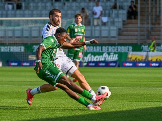 SOCCER - BL, A.Lustenau vs WAC LUSTENAU,AUSTRIA,15.AUG.26 - SOCCER - ADMIRAL Bundesliga, SC Austria Lustenau vs Wolfsberger AC. Image shows Lord Afrifa (A.Lustenau) and Otar Mamageishvili (WAC).  GEPAxpictures xOliverxLerch