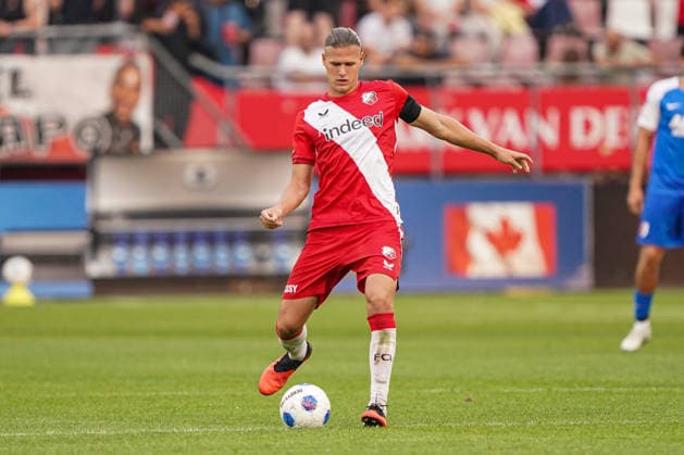 2026-8-15 FC Utrecht v AZ Alkmaar - Dutch Vriendenloterij Eredvisie UTRECHT, NETHERLANDS - AUGUST 15: Artem Stepanov of FC Utrecht hits the ball during the Dutch Vriendenloterij Eredvisie match between FC Utrecht and AZ Alkmaar at Stadion Galgenwaard on August 15, 2026 in Utrecht, Netherlands. Utrecht Stadion Galgenwaard Netherlands Content not available for redistribution in The Netherlands directly or indirectly through any third parties. Copyright: xAndrexWeeningx