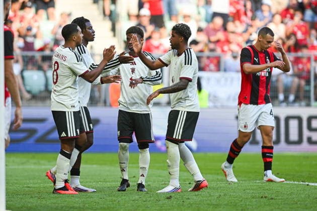 15.08.2026 Wroclaw, Poland. Manchester United, ManU take on AC Milan during the pre-season friendly match at Tarczynski Arena Wroclaw. --- Mecz towarzyski. Manchester United - AC Milan na Tarczynski Arena Wroclaw. Persons Shown: Manchester United gol goal celebration Fot. Antoni Dec Arena Akcji NEWSPIX.PL --- newspix.pl 