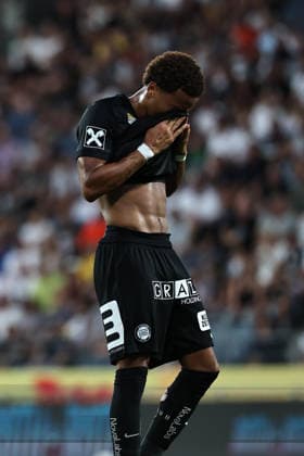 SOCCER - BL, Sturm vs Altach GRAZ,AUSTRIA,15.AUG.26 - SOCCER - ADMIRAL Bundesliga, SK Sturm Graz vs SCR Altach. Image shows the disappointment of Axel Kayombo (Sturm).  GEPAxpictures xChrisxBauer