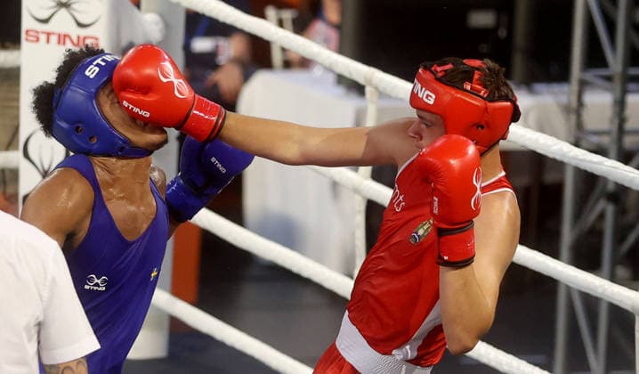 15.08.2026 Loznica(Serbia) European Junior U19 boxing championship Man s -90kg Moses Bazzi(L) Sweden , Vuk Milenkovic (R) Serbia :