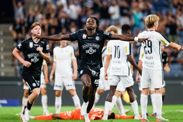 SOCCER - BL, Sturm vs Altach GRAZ,AUSTRIA,15.AUG.26 - SOCCER - ADMIRAL Bundesliga, SK Sturm Graz vs SCR Altach. Image shows the rejoicing of Seedy Jatta (Sturm).  GEPAxpictures xJamesxDoak