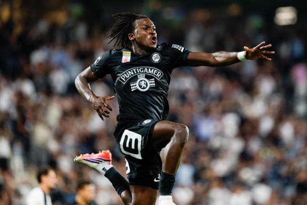 SOCCER - BL, Sturm vs Altach GRAZ,AUSTRIA,15.AUG.26 - SOCCER - ADMIRAL Bundesliga, SK Sturm Graz vs SCR Altach. Image shows the rejoicing of Seedy Jatta (Sturm).  GEPAxpictures xJamesxDoak