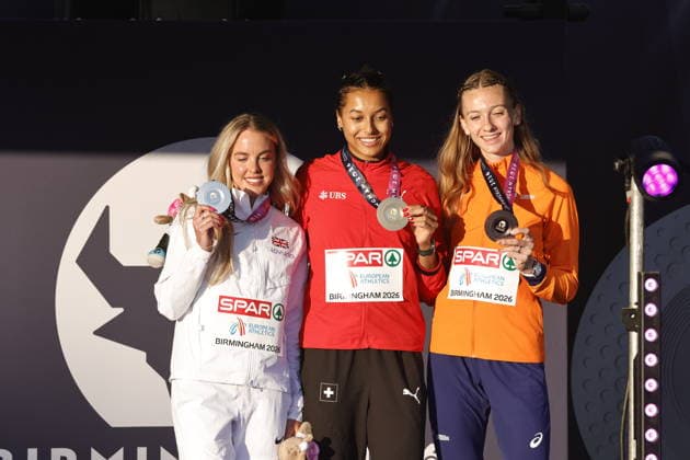 Athletics, European Championships in Birmingham, Women’s 800m, medal ceremony with European champion Audrey Werro