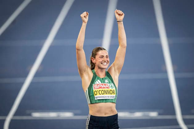 RECORD DATE NOT STATED 15th August 2026; Alexander Stadium, Birmingham, Midlands, England; 2026 European Athletics Championships, Day Six; Kate O Connor (IRL) celebrates winning the womens heptathlon GodfreyxPitt