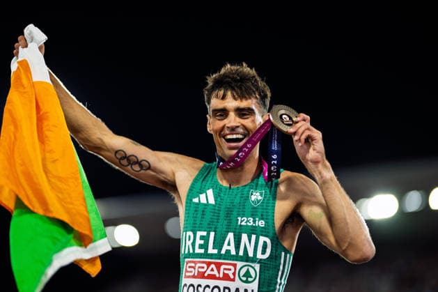 BIRMINGHAM, UNITED KINGDOM - AUGUST 15: Andrew Coscoran of Ireland wins the bronze Medal in the Men s 1500m during the European Athletics Championships at Alexander Stadium on August 15, 2026 in Birmingham, United Kingdom. England United Kingdom Copyright: xBEAUTIFULxSPORTS TobiasxLacknerx