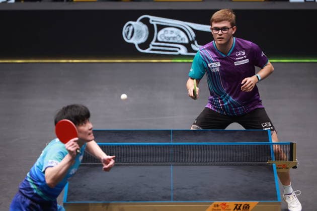 2026 WTT Europe Smash - Sweden - Main Draw - 15 August 2026 - Day 6 Alexis Lebrun of France plays against Tomokazu Harimoto of Japan during the Men s Singles Quarterfinal at the 2026 Europe Smash at the Malmo Arena in Malmo, Sweden, on August 15, 2026. Malmo Sweden  Copyright: xRemyxGrosx originalFilename:gros-europesm260815_npTz4.jpg