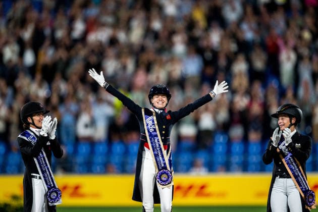 260815 Cathrine Laudrup-Dufour of Denmark, Charlotte Fry of Great Britain and Isabell Werth of Germany celebrate on the podium after the Dressage Grand Prix Freestyle during day 5 of the 2026 FEI World Championships on August 15, 2026 in Aachen. Photo: Emma Wallskog BILDBYRAN kod EW EW0684 ridsport equestrian rid-vm 2026 2026 fei world championships bbeng ridsport-vm dressage dressyr kur jubel *** August 15, 2026: Cathrine Laudrup Dufour of Denmark, Charlotte Fry of Great Britain, and Isabell Werth of Germany celebrate on the podium after the Dressage Grand Prix Freestyle on Day 5 of the 2026 FEI World Championships on August 15, 2026 in Aachen. Photo by Emma Wallskog. BILDBYRAN code EW EW0684 equestrian sports 2026 World Championships 2026 FEI World Championships BBENG equestrian sports World Championships dressage freestyle celebration  Copyright: EMMAxWALLSKOG BB260815EW161