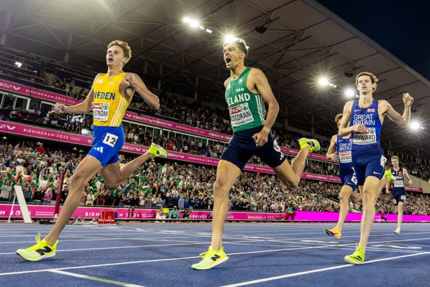 2026 European Athletics Championships, Alexander Stadium, Birmingham, England 15 8 2026 Men™s 1500m Final Ireland™s Andrew Coscoran crosses the line winning a bronze medal Andrew Coscoran crosses the line winning a bronze medal 15 8 2026  Copyright: xx MT2_5099