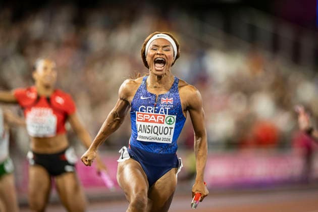 RECORD DATE NOT STATED 15th August 2026; Alexander Stadium, Birmingham, Midlands, England; 2026 European Athletics Championships, Day Six; Imani Lansiquot (GBR) celebrates winning gold in the womens 4x100m relay GodfreyxPitt