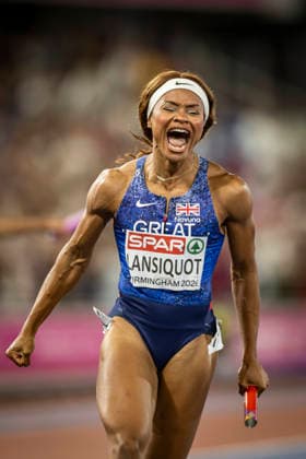 RECORD DATE NOT STATED 15th August 2026; Alexander Stadium, Birmingham, Midlands, England; 2026 European Athletics Championships, Day Six; Imani Lansiquot (GBR) celebrates winning gold in the womens 4x100m relay GodfreyxPitt