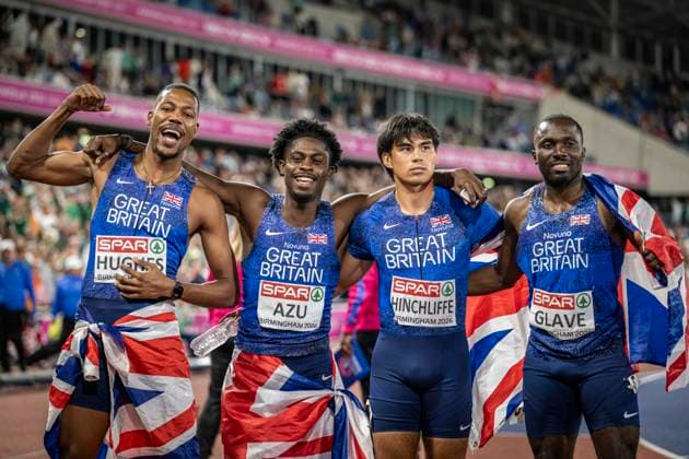 Athletics, European Championships in Birmingham, Men’s 4x100m relay, European champions: Great Britain