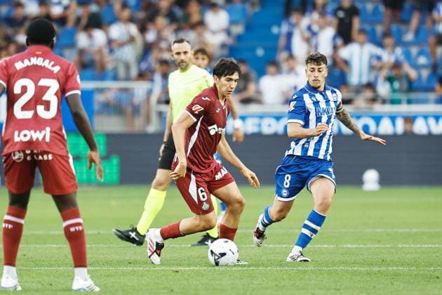 (L-R) Mario Martin (Getafe), Antonio Blanco (Alaves), AUGUST 15, 2026 - Football Soccer : Spanish LaLiga EA Sports match between Deportivo Alaves - Getafe CF at the Estadio Mendizorroza in Vitoria-Gasteiz, Spain. Noxthirdxpartyxsales  aflo_341092259 MutsuxKawamorix