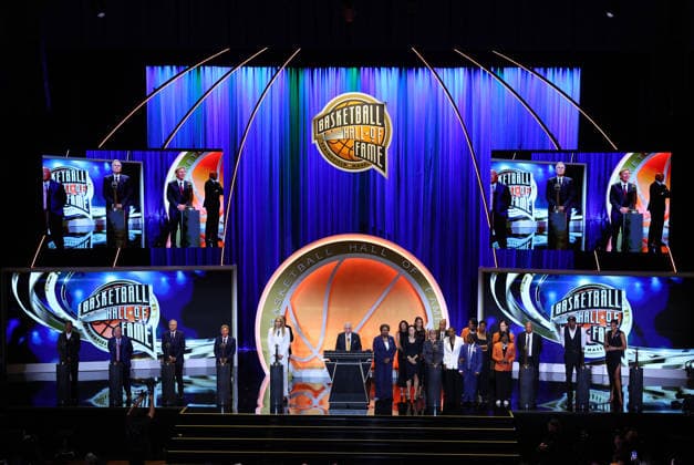 SPRINGFIELD, MA - AUGUST 15: 2026 Inductees pose for pictures during the 2026 Naismith Basketball Hall of Fame Enshrinement Ceremony on August 15, 2026, at Symphony Hall in Springfield, MA. (Photo by M. Anthony Nesmith Icon Sportswire) BASKETBALL: AUG 15 Basketball Hall of Fame Enshrinement Ceremony EDITORIAL USE ONLY Icon26081501