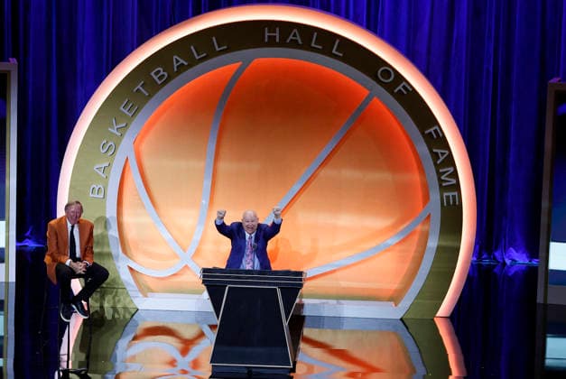 SPRINGFIELD, MA - AUGUST 15: Inductee Joey Crawford speaks during the 2026 Naismith Basketball Hall of Fame Enshrinement Ceremony on August 15, 2026, at Symphony Hall in Springfield, MA. (Photo by M. Anthony Nesmith Icon Sportswire) BASKETBALL: AUG 15 Basketball Hall of Fame Enshrinement Ceremony EDITORIAL USE ONLY Icon26081507