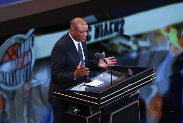 SPRINGFIELD, MA - AUGUST 15: Inductee Doc Rivers speaks during the 2026 Naismith Basketball Hall of Fame Enshrinement Ceremony on August 15, 2026, at Symphony Hall in Springfield, MA. (Photo by M. Anthony Nesmith Icon Sportswire) BASKETBALL: AUG 15 Basketball Hall of Fame Enshrinement Ceremony EDITORIAL USE ONLY Icon26081522