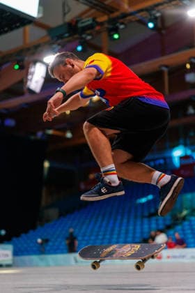 World Freestyle Skateboarding Championships - Men Pro Qualifiers 2026. Germany - Kassel, 15.08.2026 Marius Constantin from Romania shows trick during the competition in the Men professional Qualifiers at the World Freestyle Skateboarding Championships 2026 in Kassel, Germany. According to the citys official website compete Riders from more than 30 nations at the international freestyle skateboarding event, combining technical tricks, creativity and individual style in the qualification rounds. Hesse