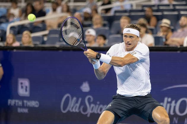 MASON, OHIO - AUGUST 15: Alexander Zverev of Germany in action during day five of the Cincinnati Open at the Lindner Family Tennis Center on August 15, 2026 in Mason, Ohio.  Copyright: xShainaxBenhiyoun SPPx Sportspressphoto_SPR208351