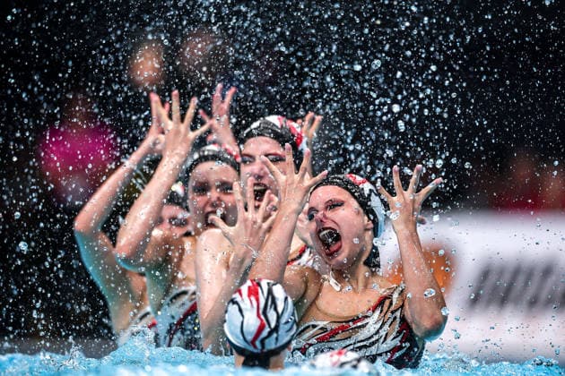 (260816) -- BUDAPEST, Aug. 16, 2026 -- Members of Team Russia perform during the Team Acrobatic Final of the World Aquatics Junior Artistic Swimming Championships in Budapest, Hungary, on Aug. 15, 2026. (Photo by Xinhua) (SP)HUNGARY-BUDAPEST-ARTISTIC SWIMMING-WORLD JUNIOR CHAMPIONSHIPS-TEAM ACROBATIC DavidxBalogh 