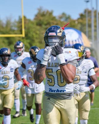 Derby der Stadt Nürnberg in der American Football Regionalliga Bayern, Nürnberg Rams vs. Nürnberg Hawks, American Football Bayern Nürnberg Rams vs. Nürnberg Hawks, American Football Bayern Nuremberg Berthold-Brecht-Sportanlage Bayern Deutschland *** Nuremberg City Derby in the Bavarian American Football Regional League: Nuremberg Rams vs. Nuremberg Hawks, American Football Bavaria: Nuremberg Rams vs. Nuremberg Hawks, American Football Bavaria, Nuremberg Berthold Brecht Sports Complex, Bavaria, Germany Copyright: x30nullvierxPhotographie,xGerhardxLehnerx