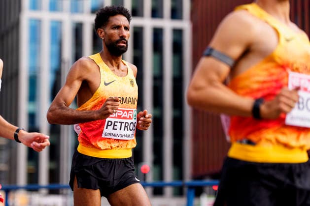 BIRMINGHAM, GREAT BRITAIN - AUGUST 16, 2026 : Amanal PETROS (GER Germany) competing in the marathon during the European Athletics Championships at Alexander Stadium on August 16, 2026 in Birmingham, Great Britain. Great Britain Copyright: xLeahxKohringx