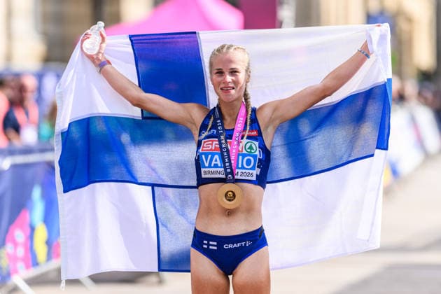 Sport Bilder des Tages 260816 Alisa Vainio of Finland celebrates after women™s marathon during day 7 of the 2026 European Athletics Championships on August 16, 2026 in Birmingham. Photo: Mathias Bergeld BILDBYRAN kod MB MT1072 friidrott athletics friidrett friidrotts-em em friidretts-em 2026 european athletics championships 7 bbeng maraton marathon jubel *** August 16, 2026: Alisa Vainio of Finland celebrates after the women’s marathon on Day 7 of the 2026 European Athletics Championships on August 16, 2026 in Birmingham. Photo by Mathias Bergeld, BILDBYRAN, code MB MT1072. track and field, athletics, friidrett, friidrotts EM, 2026 European Athletics Championships, Day 7, marathon, celebration  Copyright: MATHIASxBERGELD BB260816MB054