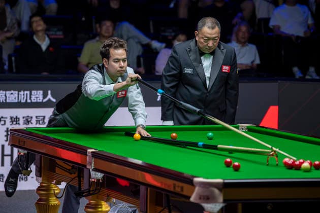 (260816) -- TAIYUAN, Aug. 16, 2026 -- Noppon Saengkham (L) of Thailand competes during the final match between Mark Selby of England and Noppon Saengkham of Thailand at China Open 2026 snooker tournament in Taiyuan, north China s Shanxi Province, Aug. 16, 2026. ) (SP)CHINA-TAIYUAN-SNOOKER-CHINA OPEN-FINAL (CN) CaoxYang 