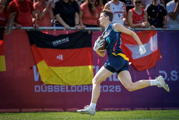 Placement Game for 1st - 8th Place Bracket Austria (AUT) vs. Germany (GER), Day 4 Women at IFAF Flag Football Championships Düsseldorf 2026, 16.08.2026 Duesseldorf, Germany - Aug. 16, 2026: Dora Jasmin Jung (GER 27) during the Placement Game for 1st - 8th Place Bracket Match between Austria (AUT) vs. Germany (GER) on fourth day of the Women IFAF Flag Football World Championships at the Bezirkssportanlage Duesseldorf Garath *** Placement Game for 1st–8th Place Bracket: Austria (AUT) vs. Germany (GER), Day 4, Women’s Division at the IFAF Flag Football World Championships in Düsseldorf 2026, August 16, 2026, Düsseldorf, Germany, Aug. 16, 2026 Dora Jasmin Jung (GER 27) during the placement game for 1st–8th place in the bracket match between Austria (AUT) and Germany (GER) on the fourth day of the Women’s IFAF Flag Football World Championships at the Bezirkssportanlage Düsseldorf-Garath Copyright: xBEAUTIFULxSPORTS B.Hoffmannx