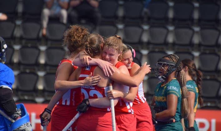 England celebrate 3-0 during the FIH World Cup game between England and South Africa at Wagener stadion, Amstelveen, Netherlands.  Copyright: xArnexvanxderxBenx xSPPx Sportspressphoto_SPR208387