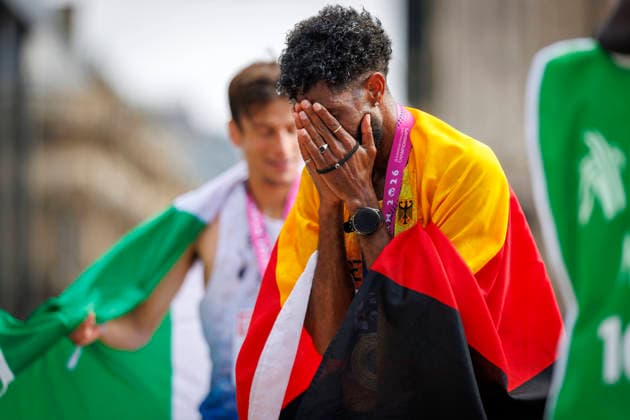 BIRMINGHAM, GREAT BRITAIN - AUGUST 16, 2026: Amanal PETROS (GER Germany) reacts after winning the marathon during the European Athletics Championships on August 16, 2026 in Birmingham, Great Britain. Great Britain Copyright: xAxelxKohringx