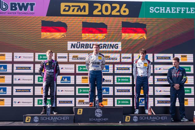 BMW M2 Cup, 5. + 6. Rennen Nürburgring 2026 77 BMW M2 Racing, ME Motorsport: Moritz Groneck, 2 BMW M2 Racing, Hofor Racing by Bonk Motorsport: Michael Schrey, 3 BMW M2 Racing, Hofor Racing by Bonk Motorsport: Niklas Hirsch - picture by Gruppe C Photography Nürburg Nürburgring Rheinland-Pfalz Germany Copyright: xGruppexCxPhotographyx
