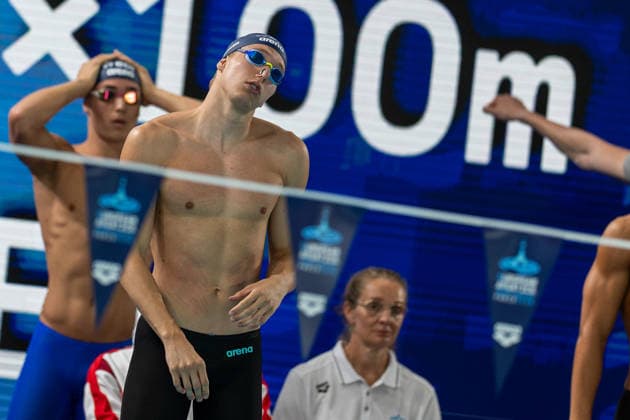 SWIMMING - EAC 2026 PARIS,FRANCE,16.AUG.26 - SWIMMING - European Aquatics Championships Paris 2026, 4x100m individual medley, men. Image shows Max Halbeisen (AUT).  GEPAxpictures xPhilippxBrem