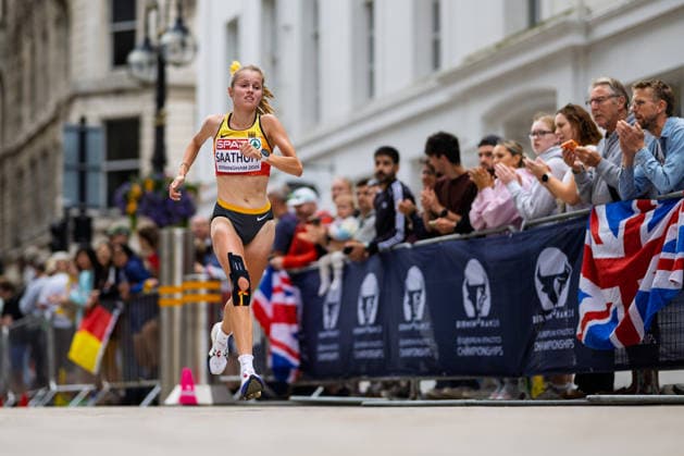 BIRMINGHAM, UNITED KINGDOM - AUGUST 16: Katharina Saathoff of Germany competes in the Women s Marathon during the European Athletics Championships in Birmingham on August 16, 2026 in Birmingham, United Kingdom. England United Kingdom Copyright: xBEAUTIFULxSPORTS TobiasxLacknerx
