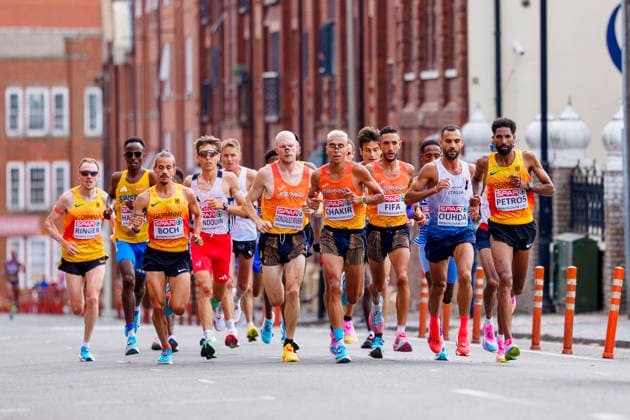 BIRMINGHAM, GREAT BRITAIN - AUGUST 16, 2026 : Richard RINGER (GER Germany), Simon BOCH (GER Germany), Ibrahim CHAKIR (ESP Spain), Ahmed OUHDA (ITA Italy) and Amanal PETROS (GER Germany) competing in the marathon during the European Athletics Championships at Alexander Stadium on August 16, 2026 in Birmingham, Great Britain. Great Britain Copyright: xLeahxKohringx