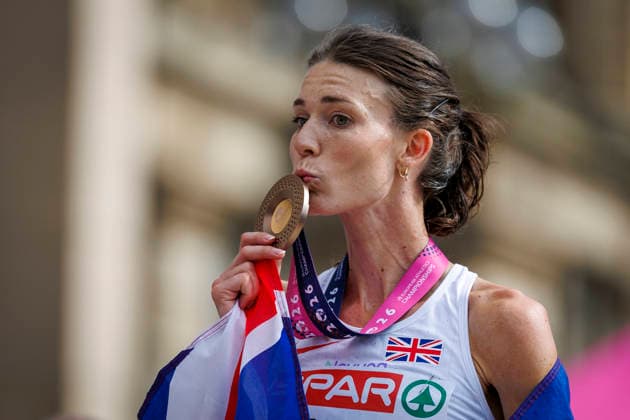 BIRMINGHAM, GREAT BRITAIN - AUGUST 16, 2026: Abbie DONNELLY (GBR Great Britain) showing her Bronze medal in the marathon during the European Athletics Championships on August 16, 2026 in Birmingham, Great Britain. Great Britain Copyright: xAxelxKohringx