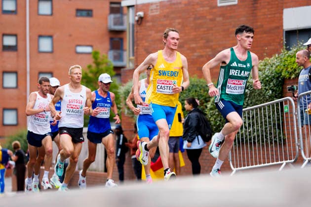BIRMINGHAM, GREAT BRITAIN - AUGUST 16, 2026 : Archie CASTEEL (SWE Sweden) and David MCGLYNN (IRL Irland) and Patrik WÄGELI (SUI Switzerland) competing in the marathon during the European Athletics Championships at Alexander Stadium on August 16, 2026 in Birmingham, Great Britain. Great Britain Copyright: xLeahxKohringx