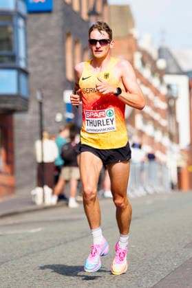 BIRMINGHAM, GREAT BRITAIN - AUGUST 16, 2026 : Tom THURLEY (GER Germany) competing in the marathon during the European Athletics Championships at Alexander Stadium on August 16, 2026 in Birmingham, Great Britain. Great Britain Copyright: xLeahxKohringx