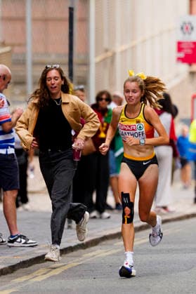 BIRMINGHAM, GREAT BRITAIN - AUGUST 16, 2026 : Katharina SAATHOFF (GER Germany) with her support competing in the marathon during the European Athletics Championships at Alexander Stadium on August 16, 2026 in Birmingham, Great Britain. Great Britain Copyright: xLeahxKohringx