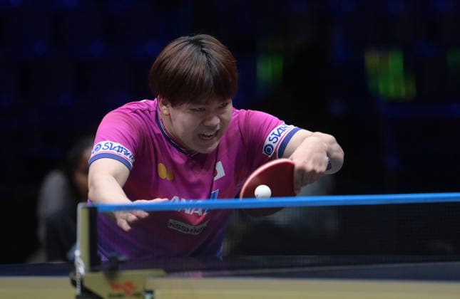 (260816) -- MALMO, Aug. 16, 2026 -- Matsushima Sora hits a return during the men s singles semifinal match between Harimoto Tomokazu of Japan and Matsushima Sora of Japan at the WTT Europe Smash Sweden 2026 in Malmo, Sweden, Aug. 16, 2026. ) (SP)SWEDEN-MALMO Table tennis, Tischtennis WTT EUROPE SMASH 2026-MEN S SINGLES WengxXinyang 