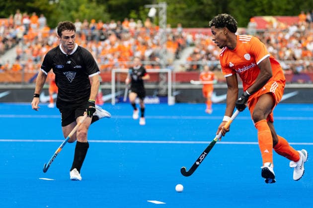 Netherlands v New Zealand - FIH Hockey World Cup AMSTELVEEN, NETHERLANDS - AUGUST 16: Terrance Pieters of Netherlands during the FIH Hockey World Cup match between Netherlands and New Zealand at Wagener Stadion on August 16, 2026 in Amstelveen, Netherlands. Amstelveen Wagener Stadion Netherlands Content not available for redistribution in The Netherlands directly or indirectly through any third parties. Copyright: xMarcelxvanxPlateringenx