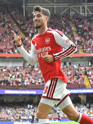 Football - 2026 FA Community Shield - Arsenal vs. Manchester City - Principality (Millennium) Stadium, Cardiff - Sunday 16th August 2026 Kai Havertz ARSENAL celebrates scoring his team s second goal Pic- COLORSPORT Winston Bynorth 