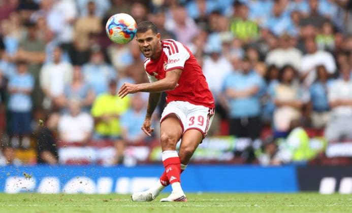 Bruno Guimaraes of Arsenal Arsenal v Manchester City, FA Community Shield, Football, Principality Stadium, Cardiff, Wales, UK - 16 Aug 2026Cardiff Principality Stadium Wales United Kingdom EDITORIAL USE ONLY No use with unauthorised audio, video, data, fixture lists, club league logos or live services. Online in-match use limited to 120 images, no video emulation. No use in betting, games or single club league player publications.  Copyright: xKieranxMcManus Shutterstockx 17070166ai