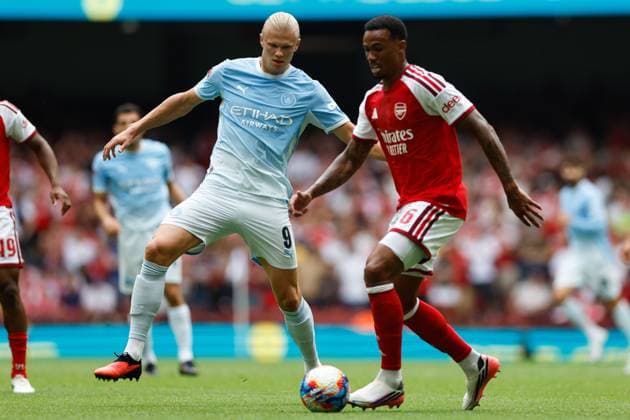 Erling Haaland of Manchester City challenges Gabriel Magalhaes of Arsenal Arsenal v Manchester City, FA Community Shield, Principality Stadium, Cardiff, UK - 16 Aug 2026Cardiff Principality Stadium United Kingdom EDITORIAL USE ONLY No use with unauthorised audio, video, data, fixture lists, club league logos or live services. Online in-match use limited to 120 images, no video emulation. No use in betting, games or single club league player publications.  Copyright: xMattxImpey Shutterstockx 17096419ax