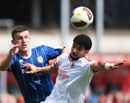 16.08.2026, xophax, Fussball Regionalliga West. 1.FC Koeln, Franz Kremer Stadion : 1.FC Köln II gegen FC Gütersloh. Fayssal Harchaoui ( 1.FC Köln ) , rechts und Aleksandar Kandic , links ( FC Gütersloh ) Koeln *** August 16, 2026, xophax, Regional League West 1, FC Cologne, Franz Kremer Stadium: 1. FC Köln II vs. FC Gütersloh. Fayssal Harchaoui (1. FC Köln, right) and Aleksandar Kandic (FC Gütersloh, left). Cologne