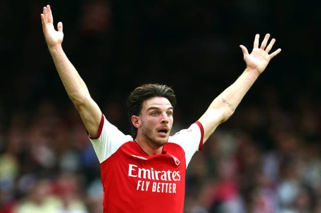 Declan Rice of Arsenal Arsenal v Manchester City, FA Community Shield, Football, Principality Stadium, Cardiff, Wales, UK - 16 Aug 2026Cardiff Principality Stadium Wales United Kingdom EDITORIAL USE ONLY No use with unauthorised audio, video, data, fixture lists, club league logos or live services. Online in-match use limited to 120 images, no video emulation. No use in betting, games or single club league player publications.  Copyright: xKieranxMcManus Shutterstockx 17070166bk