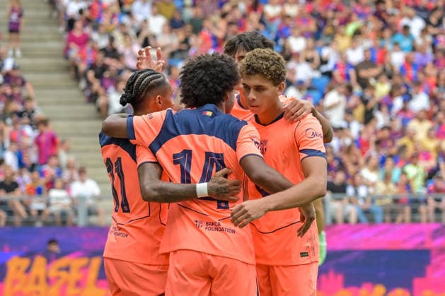 Jubel zum Tor zum 1:2 durch Hamza Abdelkarim FC Barcelona, Barca 09b) GER, FC Basel vs FC Barcelona, Fussball, Testspiel, Saison 2026 2027, 16.08.2026 GER, FC Basel vs FC Barcelona, Fussball, Testspiel, Saison 2026 2027, 16.08.2026 Basel *** Celebration of Hamza Abdelkarim s goal to make it 1–2, FC Barcelona, 09b GER, FC Basel vs. FC Barcelona, soccer, friendly match, 2026–2027 season, August 16, 2026 GER, FC Basel vs. FC Barcelona, soccer, friendly match, 2026–2027 season, August 16, 2026 Basel Copyright: xEibner-Pressefotox EP_THS