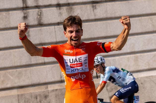 August 16, 2026, Porto, Porto, Portugal: Mondim de Basto, August 16 - Rui Oliveira of Portugal and UAE Team Emirates XRG seen celebrating the win during the 10th stage from Maia to Porto of the Volta a Portugal 2026 on August 16, 2026 in Porto, Portugal Porto Portugal - ZUMAl192 20260816_zsp_l192_010 Copyright: xMiguelxLemosx